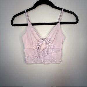 Urban‎ Outfitters Lilac Mesh Ruched Tie Front Crop Top XS Purple V-Neck Camisole